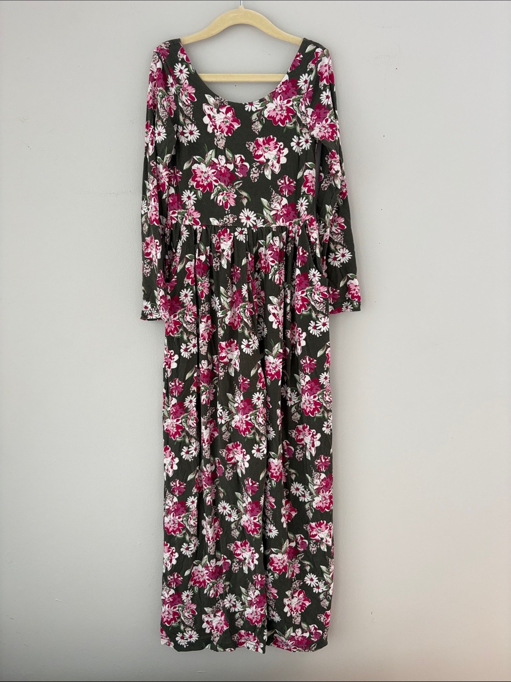 SweetHoney Olive Green Floral Long Sleeve Leggy Romper
